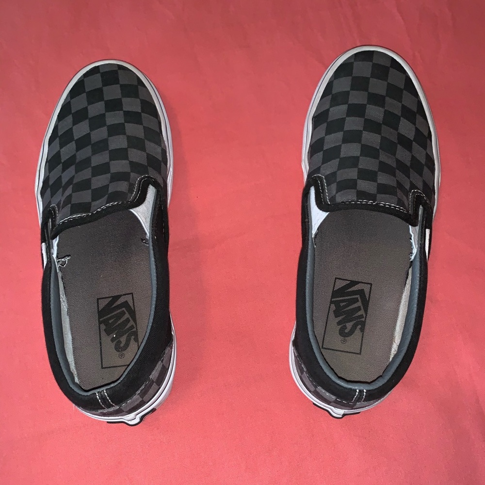 Boy size 4.5 black/gray Vans slip ons